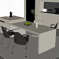 Modern Open Kitchen Interior With White Island Counter Fruits Vase Chairs And Appliances