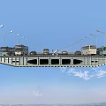 Highway Bridge with Vehicles Street Lamps Blue Sky and Distant Mountains Background