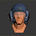 Blue Tactical Helmet With Visor Earmuffs And Microphone On Orange Mannequin