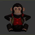 Detailed Monkey Sculpture Wearing Red Vest Holding Cymbals In Sitting Pose