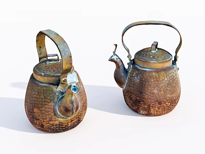 Vintage Copper Teapots With Hammered Texture And Classic Design For Tea Ceremony 3d model