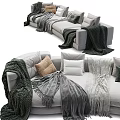 Cozy Multi Seater Sofa With Soft Gray Blankets And Beige Green Cushions