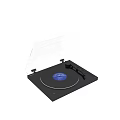 Modern Black Vinyl Record Player With Transparent Cover Blue Record Stylus Arm On Turntable