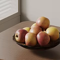 Fresh Red and Yellow Apples in Black Bowl on Wooden Table Near Window with Blinds