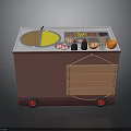 Red Mobile Food Cart With White Top Various Food Items And Red Wheels