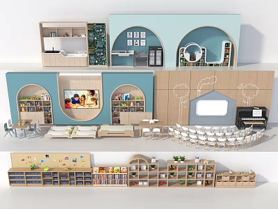 Kindergarten Background Wall Kindergarten Decorative Rack Kindergarten Bed 3d model