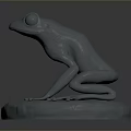 Gray Frog Sculpture Sitting On Round Base With Detailed Legs Decorative Ornament