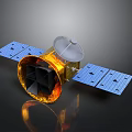 Advanced Space Satellite Featuring Blue Solar Panels And Golden Antenna Design