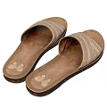 Beige Slippers With Perforated Upper Design And Dark Sole Featuring Butterfly Pattern Insole