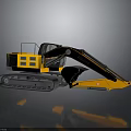 Yellow Crawler Excavator With Cab Arm And Bucket On Tracked Chassis