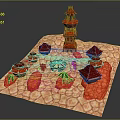 Miniature Sand Table Scene Featuring Red Roof Buildings Tall Tower Palm Trees And Small Figures