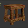 Square Top Wooden Stool With Natural Wood Grain And Sturdy Four Leg Design