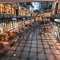 Modern Bustling Commercial Street With Glass Fronted Buildings Shops Pedestrians And Flower Beds