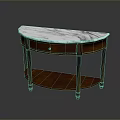 Classic Dining Table With Curved Marble Top Wooden Frame And Drawer