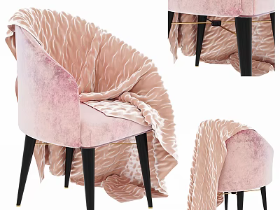 Elegant Pink Velvet Leisure Chair With Black Legs And Ruffled Fabric 3d model