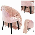 Elegant Pink Velvet Leisure Chair With Black Legs And Ruffled Fabric