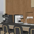 Modern Kitchen Interior With Black And Silver Coffee Makers On Countertop And Cabinets