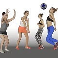 Group of Women Playing Volleyball With Active Dynamic Movements In Sportswear