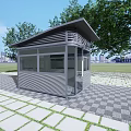 Modern Outdoor Security Booth With Glass Walls Metal Structure And Green Surroundings