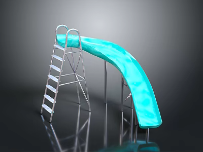 Turquoise Swimming Pool Slide With Metal Ladder And Curved Design 3d model