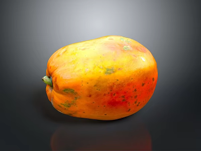Ripe Papaya With Vibrant Orange Red Color And Green Stem On Black Background 3d model
