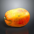 Ripe Papaya With Vibrant Orange Red Color And Green Stem On Black Background