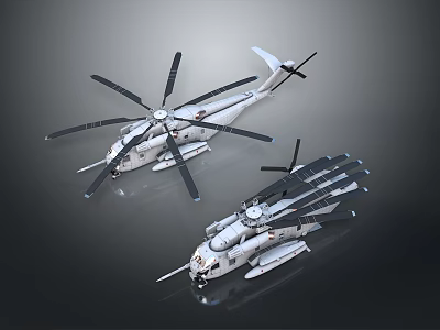 3D Rendered Two Modern Military Style Helicopters With Multiple Rotors On Dark Background 3d model