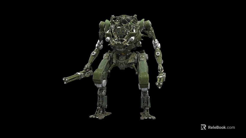 Green Industrial Mechanical Equipment With Robotic Arms Weapon And Metal Structure Components 3d model 