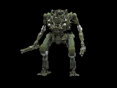 Green Industrial Mechanical Equipment With Robotic Arms Weapon And Metal Structure Components 3d model