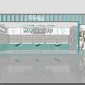 Beauty Store In Mall With Light Blue White Interior Display Counters And Large Screen 3d model