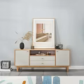 Modern TV Stand With Light Wood White Finish Storage Drawers And Mirror Decor