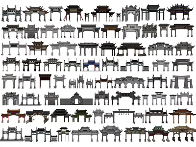 Traditional Chinese Memorial Archways With Various Architectural Styles And Designs 3d model