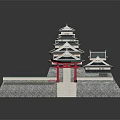 Traditional Ancient Architecture Model Featuring Multi tiered Pagoda Red Torii Gate And Stone Base 3d model