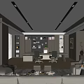 Modern Office Interior With Sofa Desk Bookshelves Chairs And Decorative Rug