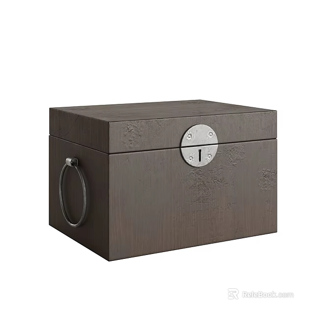 Dark Wood Decorative Chest With Metal Lock And Ring Handle Design 3d model 