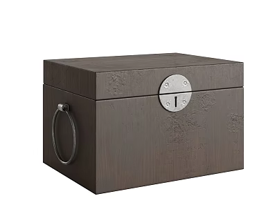 Dark Wood Decorative Chest With Metal Lock And Ring Handle Design 3d model