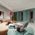 Modern Beauty Hair Salon Interior With Curved Design Comfortable Sofa Styling Mirrors And Equipment