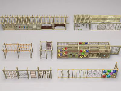 Children's Outdoor Playground Equipment With Climbing Structures And Colorful Safety Fences 3d model