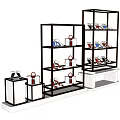 Modern Display Shelves with Black Frame White Base for Handbags and Shoes