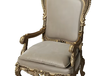 Elegant Classical Single Sofa With Gold Carved Frame And Light Gray Upholstery 3d model