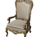 Elegant Classical Single Sofa With Gold Carved Frame And Light Gray Upholstery