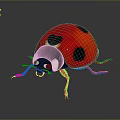 Ladybug With Red Back Black Spots Silver Head And Black Legs On Dark Reflective Surface