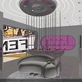 Modern Elegant Boutique Interior With Circular Light Strip Ceiling Pink Curved Shelves White Sofa And Mirrors