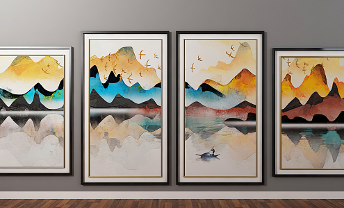 New Chinese Landscape Painting Hanging Painting 3d model