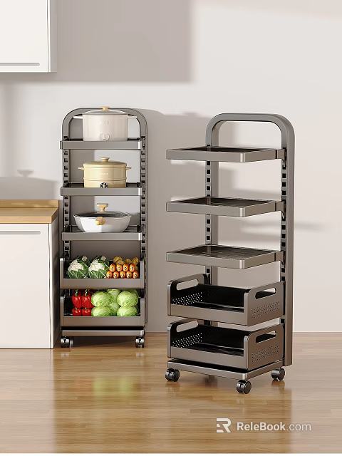 Multi Tier Metal Storage Racks For Kitchen Organizing Pots Bowls Vegetables And Drawers 3d model 