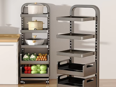 Multi Tier Metal Storage Racks For Kitchen Organizing Pots Bowls Vegetables And Drawers 3d model