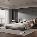 Modern Bedroom Interior With Upholstered Headboard Accent Chair And Area Rug