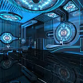 Futuristic KTV Interior Design With Blue Lighting And Circular Decor Elements 3d model