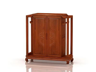 Traditional Wooden Shoe Cabinet with Double Carved Doors and Stable Frame Structure 3d model