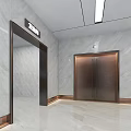 Modern Elevator Lobby With Marble Walls Elevators And Linear Ceiling Lights 3d model